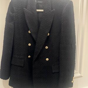 Zara Black Textured Blazer With Gold Buttons